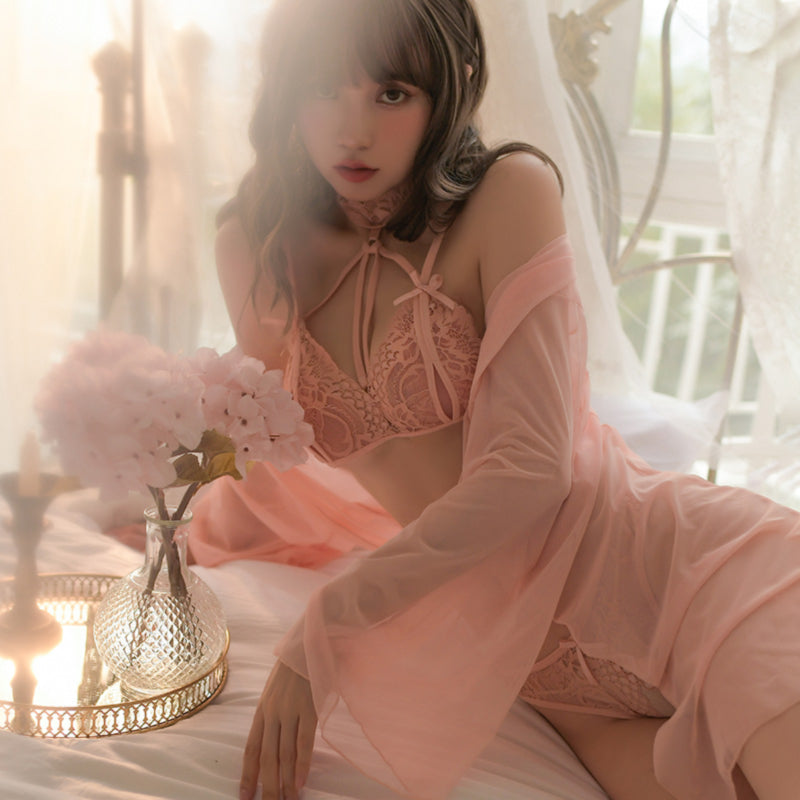 Elena 2 Piece Sexy Erotic Crotchless Lace Lingerie, Center Cutout Boob Bra, No Crotch Panty, Girlfriend Gift Bridal Set, Bralette and Panty