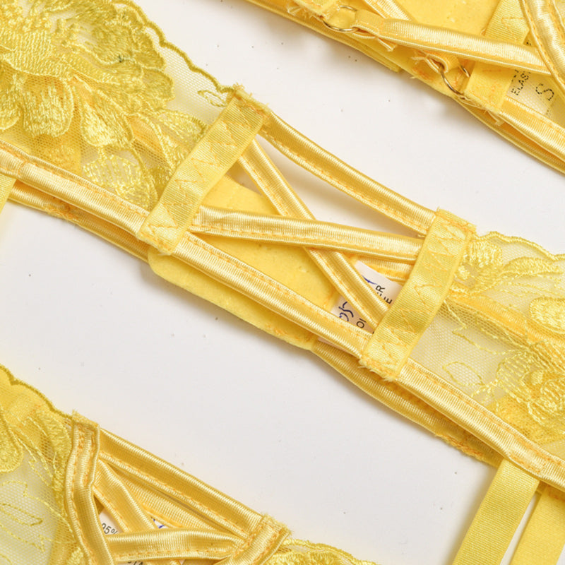 La Belle Fantastique Yellow lace embroidery 3 pc set lingerie Sexy lingerie Set Bride gift Lace lingerie set Sheer lingerie set holiday gift