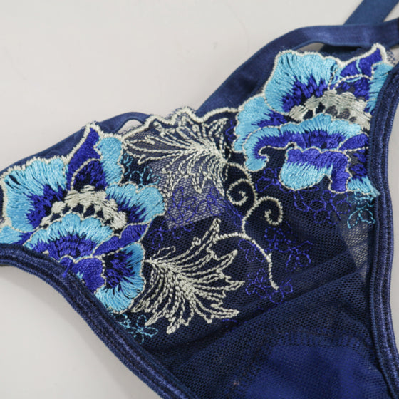 La Belle Fantastique 2 Pc Blue Daisy Embroidery Sexy Lingerie