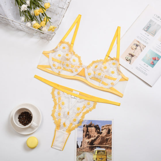La Belle Fantastique 2 Pc Daisy Embroidery Sexy Lingerie Fashion Lingerie