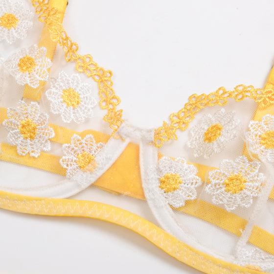 La Belle Fantastique 2 Pc Daisy Embroidery Sexy Lingerie Fashion Lingerie