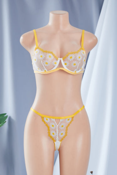 La Belle Fantastique 2 Pc Daisy Embroidery Sexy Lingerie Fashion Lingerie