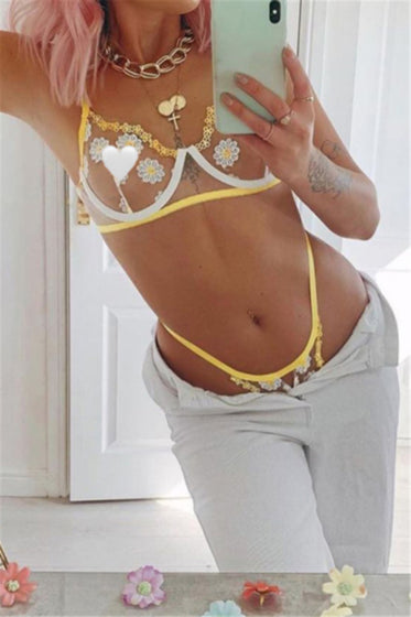 La Belle Fantastique 2 Pc Daisy Embroidery Sexy Lingerie Fashion Lingerie
