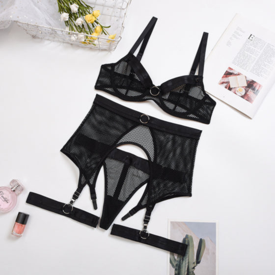 <transcy>Ensemble de lingerie 3 pièces en dentelle La Belle Fantastique | Ensemble de lingerie sexy | Cadeau de mariée | Ensemble de lingerie en dentelle | Ensemble de lingerie noire | Ensemble de lingerie transparente</transcy>