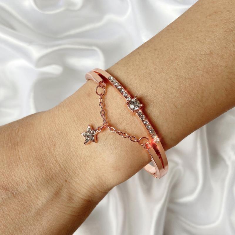 La Belle Fantastique Star decor rhinestone solid cuff bracelet | Bangle Bracelet | Bracelet for Women | gold bangle Bracelet | Cuff Bracelet - La Belle Fantastique
