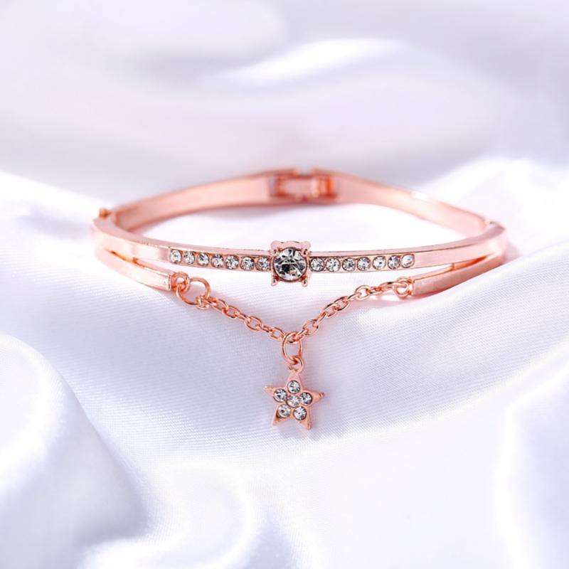 La Belle Fantastique Star decor rhinestone solid cuff bracelet | Bangle Bracelet | Bracelet for Women | gold bangle Bracelet | Cuff Bracelet - La Belle Fantastique