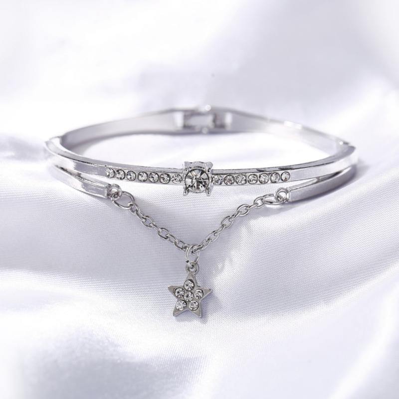 La Belle Fantastique Star decor rhinestone solid cuff bracelet | Bangle Bracelet | Bracelet for Women | gold bangle Bracelet | Cuff Bracelet - La Belle Fantastique