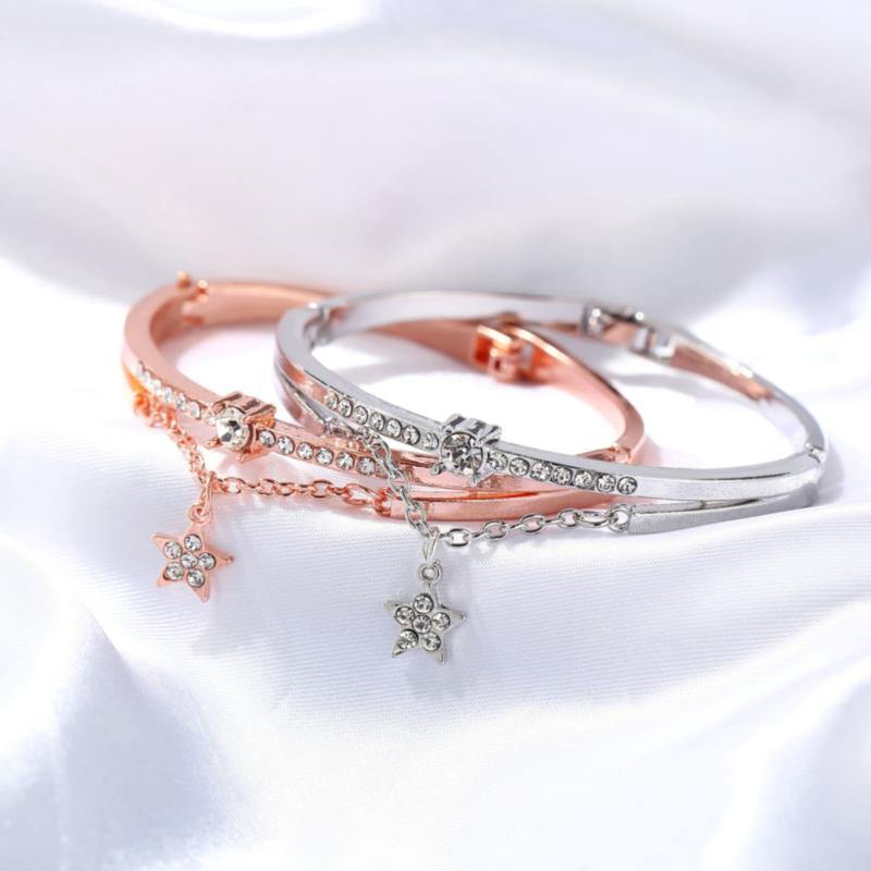 La Belle Fantastique Star decor rhinestone solid cuff bracelet | Bangle Bracelet | Bracelet for Women | gold bangle Bracelet | Cuff Bracelet - La Belle Fantastique