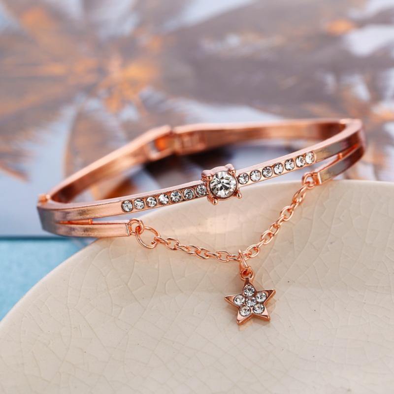 La Belle Fantastique Star decor rhinestone solid cuff bracelet | Bangle Bracelet | Bracelet for Women | gold bangle Bracelet | Cuff Bracelet - La Belle Fantastique
