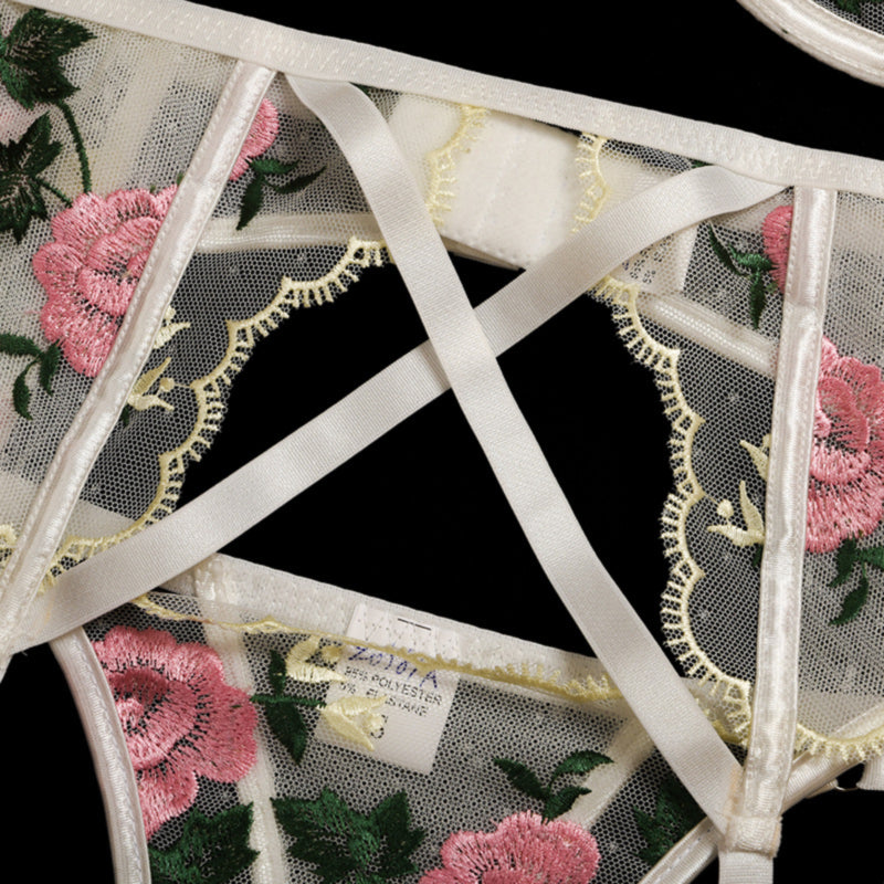 Sexy bridal 3 Piece Mesh Embroidery lingerie Set, Sexy lingerie Set, Bride gift, Lace lingerie set Sheer lingerie set holiday gift
