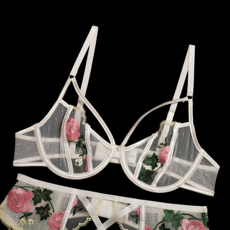 Sexy bridal 3 Piece Mesh Embroidery lingerie Set, Sexy lingerie Set, Bride gift, Lace lingerie set Sheer lingerie set holiday gift