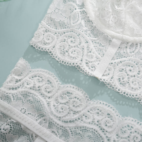 White lace embroidery 3 pc set lingerie, Sexy lingerie Set Bride gift Lace lingerie set Sheer lingerie set holiday gift, Bridal lingerie