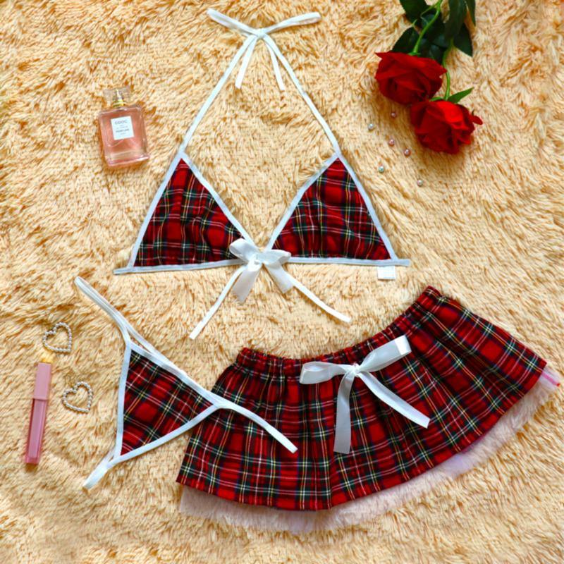La Belle Fantastique Sexy 3 pieces School Girl-Sleepwear | Lace-Women G-string-Dress Nightwear | Sexy lingerie set | Erotic lingerie - La Belle Fantastique