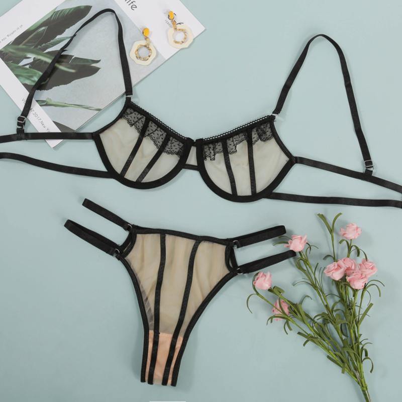 La Belle Fantastique Brinley 2 Pieces Sexy Lingerie Set | Sexy Beige Lace Hollow | See Through Lingerie Bridal | Gift For Her Wedding Gift - La Belle Fantastique