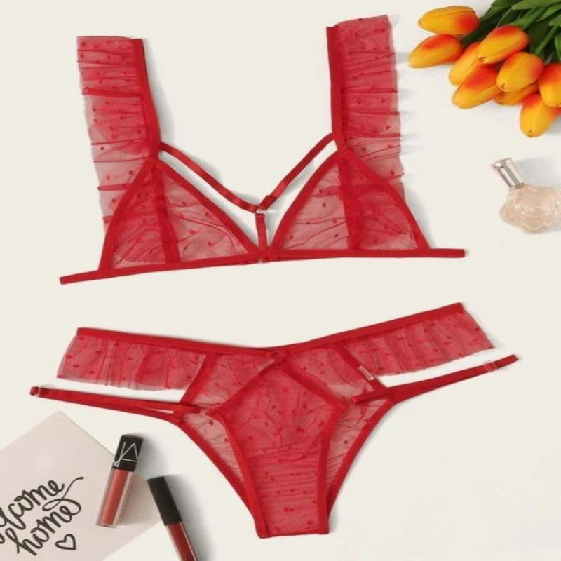 La Belle Fantastique Jasmine 2 Pieces Sexy Lingerie Set | Red See Through Lingerie Bridal | Personalized Gift For Her Wedding Gift - La Belle Fantastique