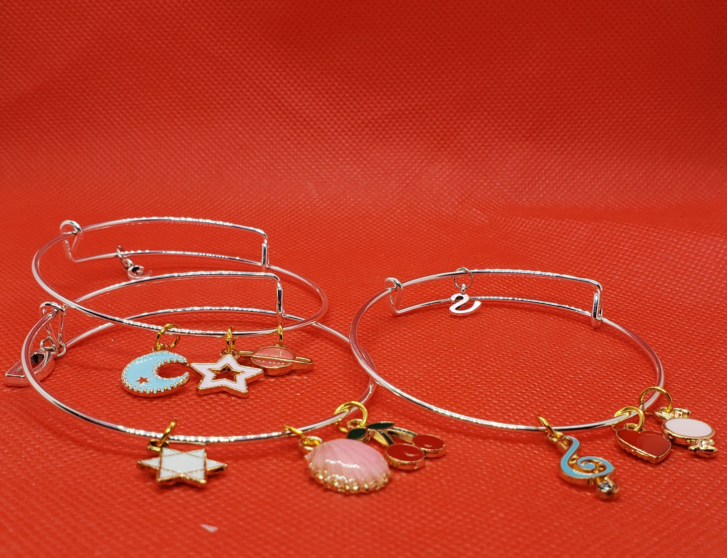 La Belle Fantastique Stainless Steel/ Rose Gold Expandable Bangle Bracelets | Adjustable Bracelet | Charm Pendants | Lettering Charms
