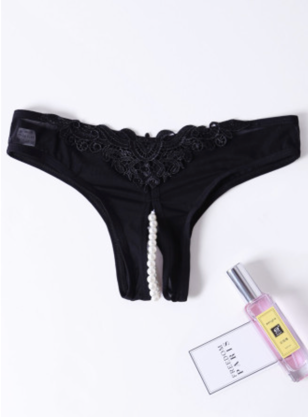 Crotchless Black Pearl Panties, crotchless panties, crotchless