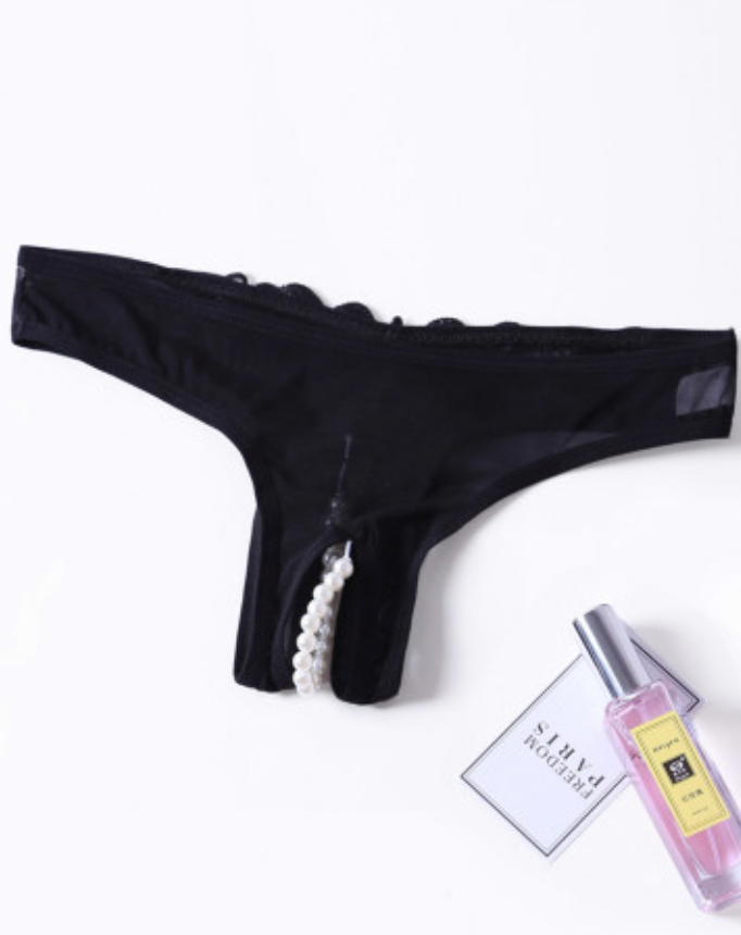 Crotchless Black Pearl Panties, crotchless panties, crotchless panties for women, pearl panties, open crotch panties for women