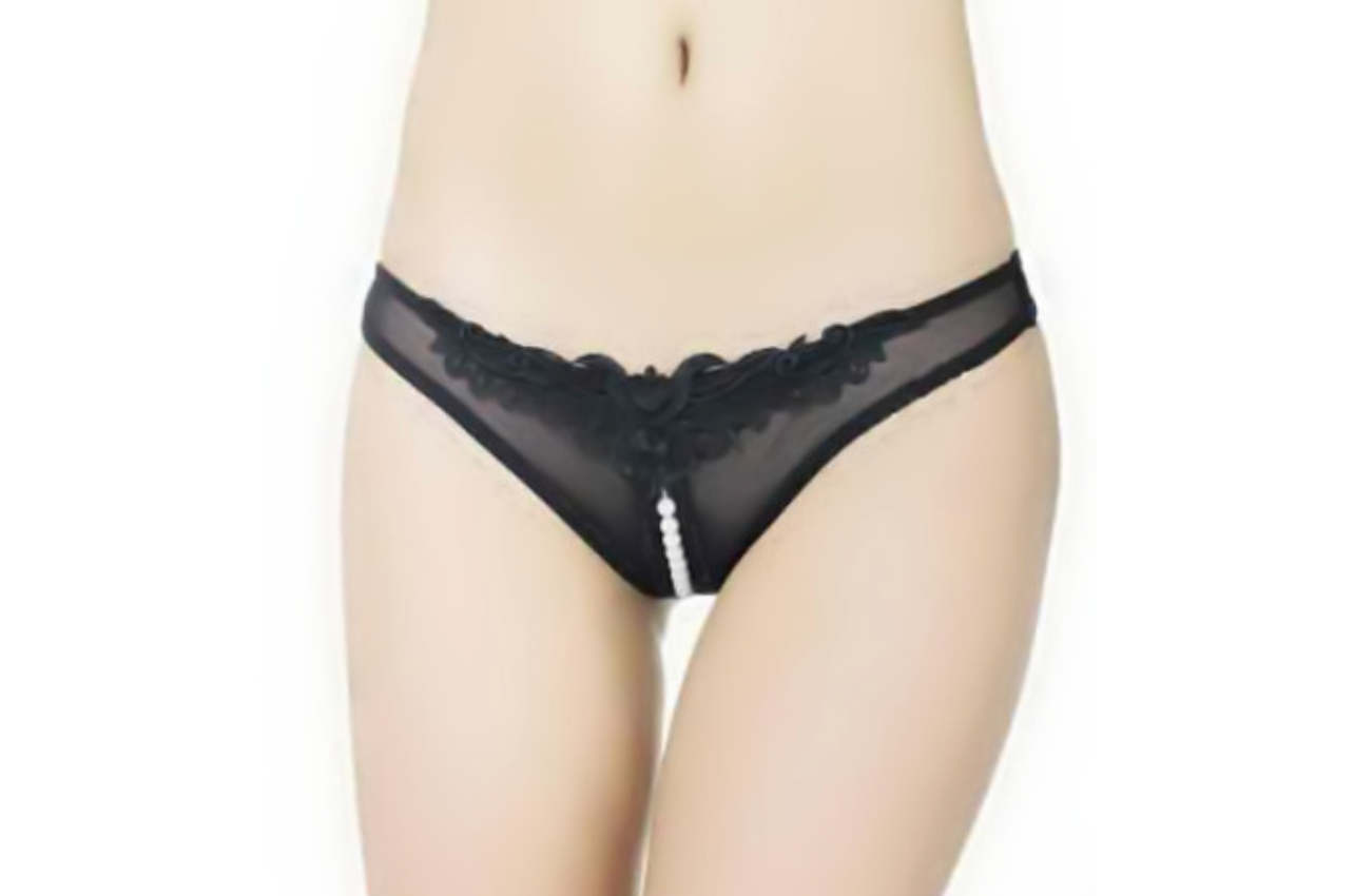 Crotchless Black Pearl Panties, crotchless panties, crotchless panties for women, pearl panties, open crotch panties for women