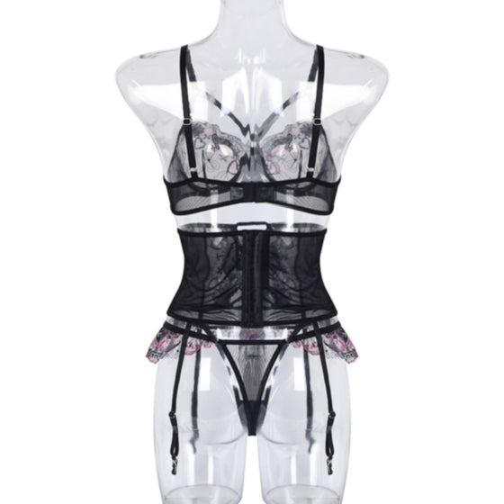 La Belle Fantastique 3 Piece Lace lingerie Set | Sexy lingerie Set |Bride gift | Lace lingerie set | Black lingerie set | Sheer lingerie set