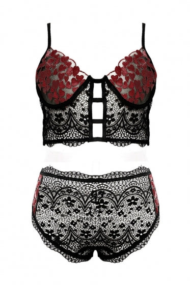 La Belle Fantastique Sexy lingerie sling lace heart shape mesh bandage cutout stretch sexy two-piece set (with underwire)
