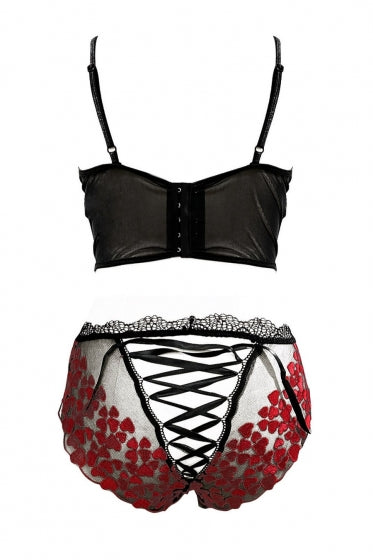 La Belle Fantastique Sexy lingerie sling lace heart shape mesh bandage cutout stretch sexy two-piece set (with underwire)