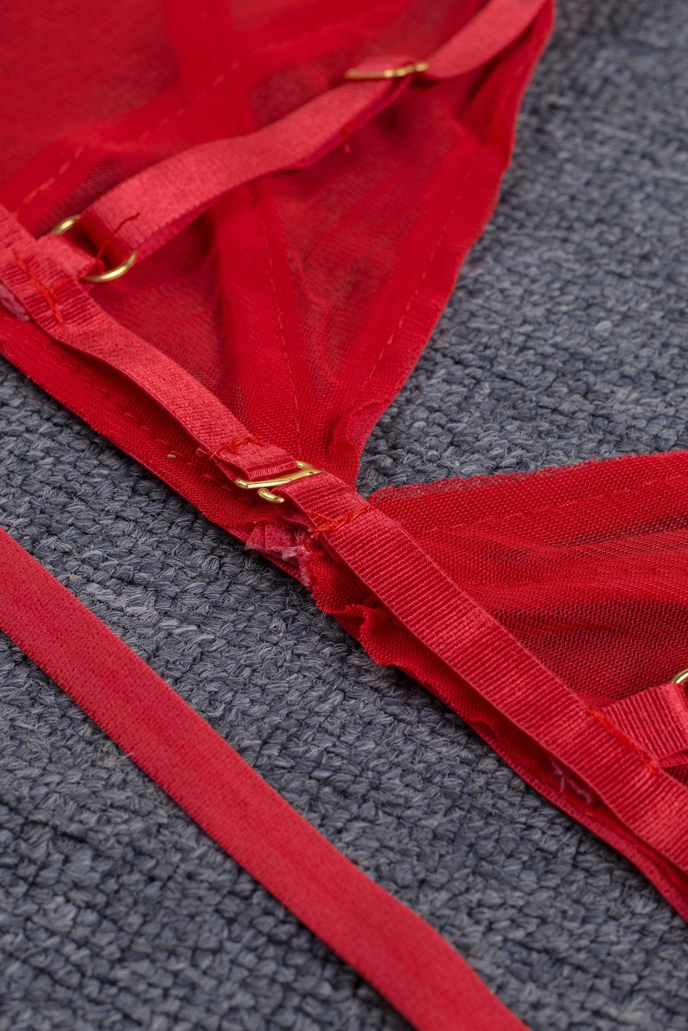 Red / Black Low Waist Mesh Bralette Set