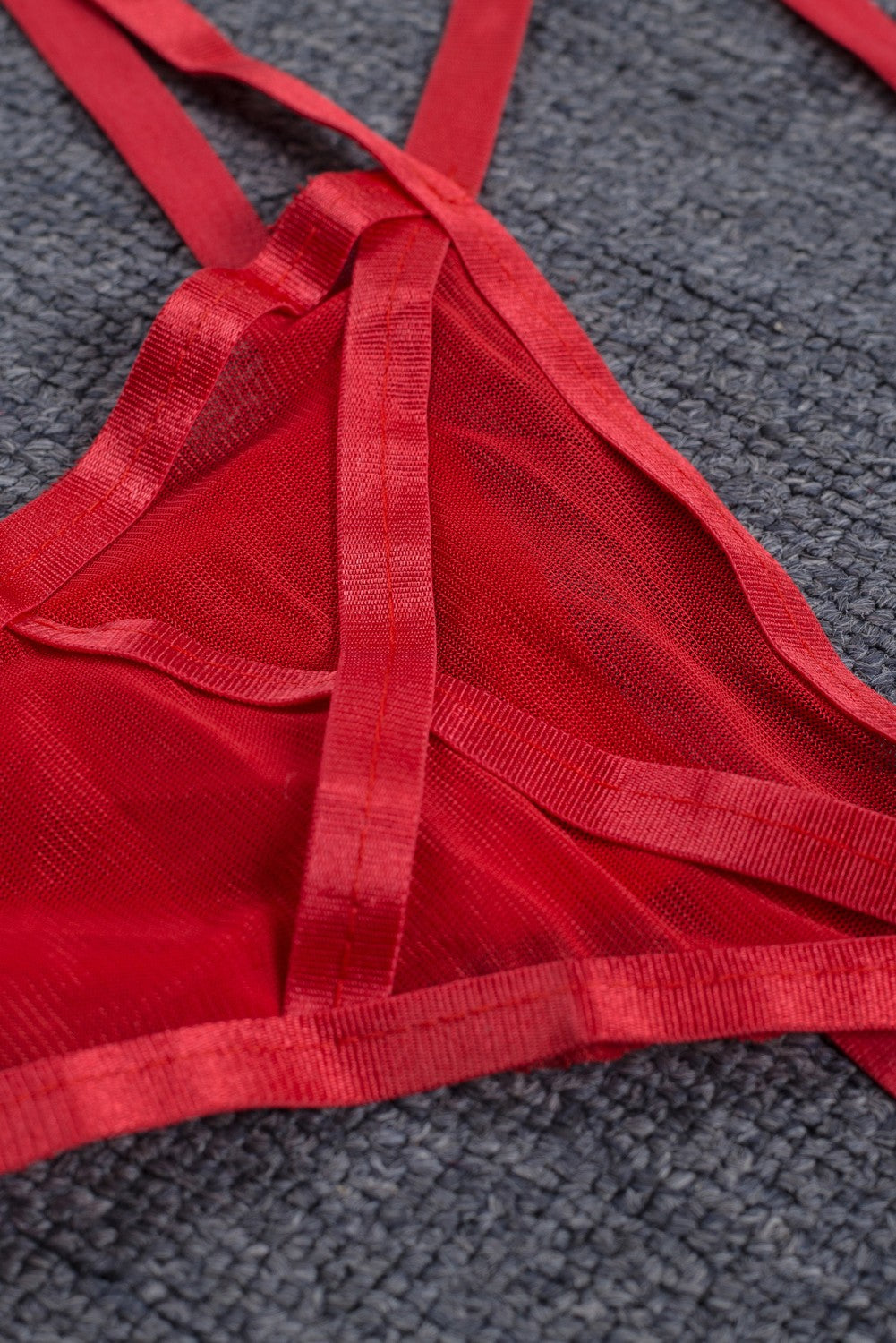 Red / Black Low Waist Mesh Bralette Set