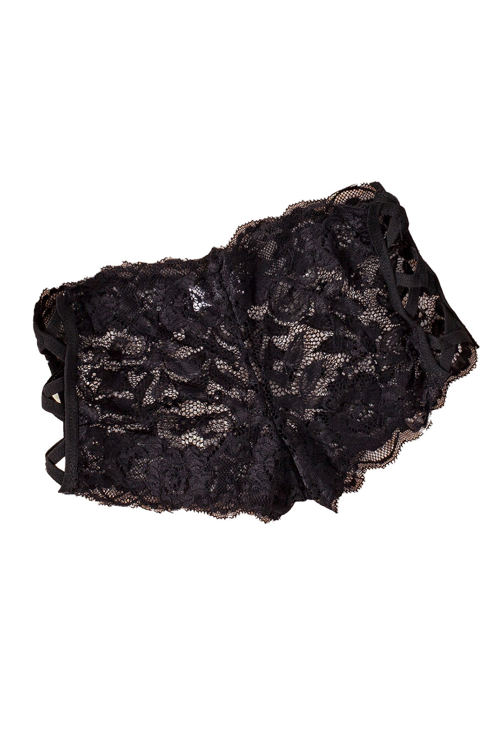 La Belle Fantastique Black Crisscross Hollow-out Sides Lace Thong Panty, panties for women