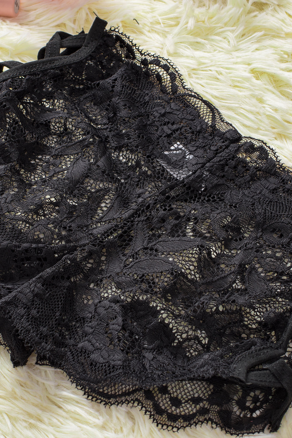 La Belle Fantastique Black Crisscross Hollow-out Sides Lace Thong Panty, panties for women