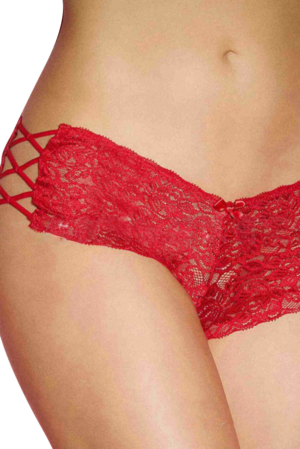 La Belle Fantastique Black Crisscross Hollow-out Sides Lace Thong Panty, panties for women