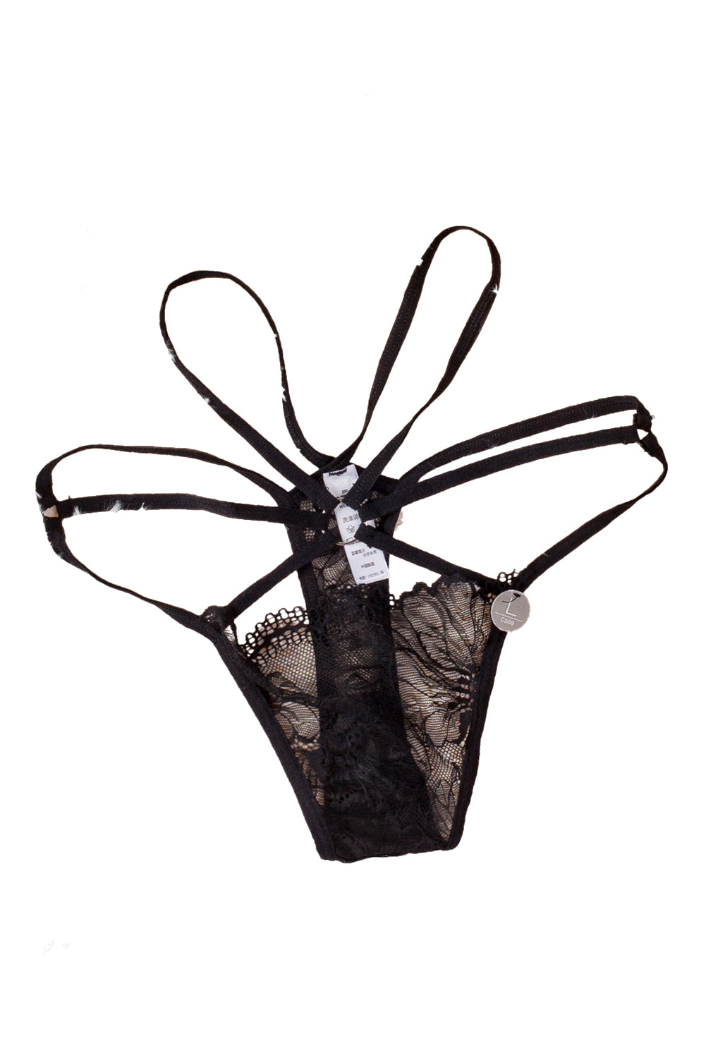 La Belle Fantastique Black Strappy Lace Thong