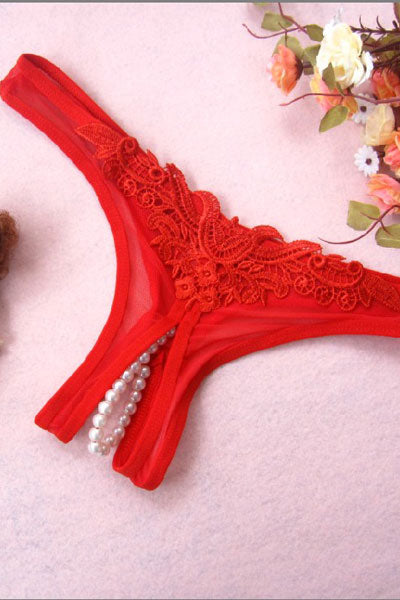 Red Lingerie Pearl Underwear Lace Open Crotch Thong price in UAE