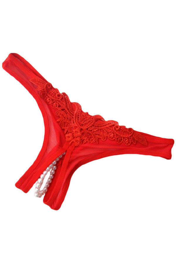 Crotchless Red Pearl Panties, crotchless panties, crotchless panties for women, pearl panties, open crotch panties for women