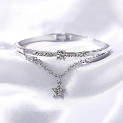 La Belle Fantastique Star decor rhinestone solid cuff bracelet | Bangle Bracelet | Bracelet for Women | gold bangle Bracelet | Cuff Bracelet - La Belle Fantastique 
