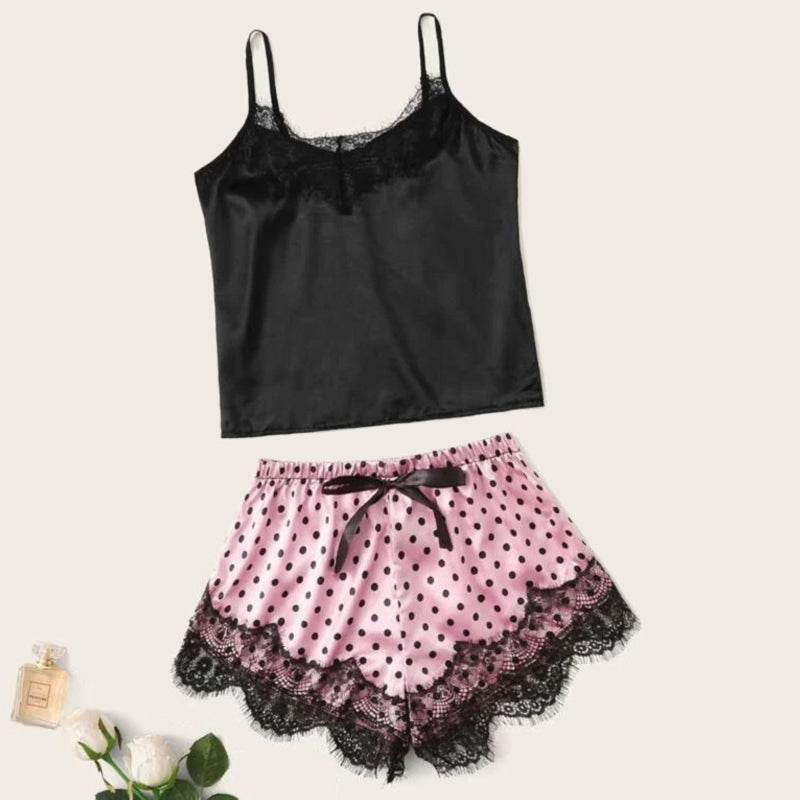 La Belle Fantastique Oakley Lace Silk Nightwear Shorts Set |  Pajama Set | Lingerie Set | Sexy Lingerie | Underwear Set | Anniversary Gift