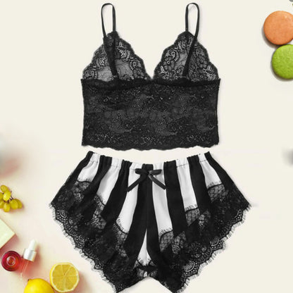 La Belle Fantastique Oakley Lace Silk Nightwear Shorts Set |  Pajama Set | Lingerie Set | Sexy Lingerie | Underwear Set | Anniversary Gift