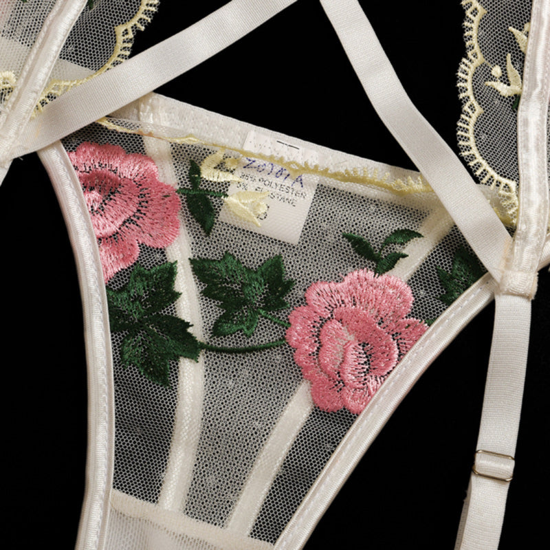 Sexy bridal 3 Piece Mesh Embroidery lingerie Set,  Sexy lingerie Set, Bride gift, Lace lingerie set Sheer lingerie set holiday gift