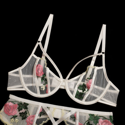 Sexy bridal 3 Piece Mesh Embroidery lingerie Set,  Sexy lingerie Set, Bride gift, Lace lingerie set Sheer lingerie set holiday gift