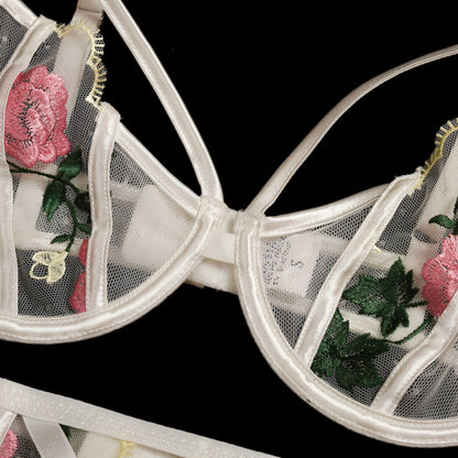 Sexy bridal 3 Piece Mesh Embroidery lingerie Set,  Sexy lingerie Set, Bride gift, Lace lingerie set Sheer lingerie set holiday gift