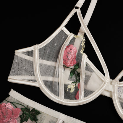 Sexy bridal 3 Piece Mesh Embroidery lingerie Set,  Sexy lingerie Set, Bride gift, Lace lingerie set Sheer lingerie set holiday gift