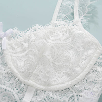 White lace embroidery 3 pc set lingerie, Sexy lingerie Set Bride gift Lace lingerie set Sheer lingerie set holiday gift, Bridal lingerie