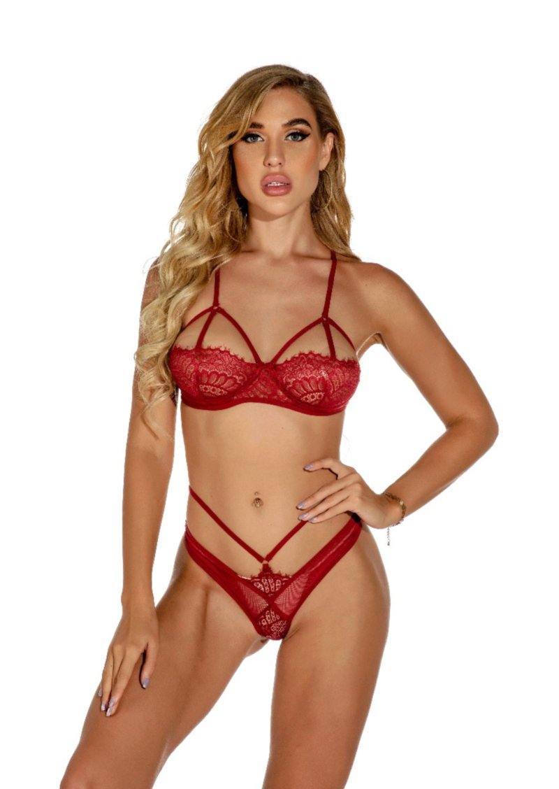 La Belle Fantastique Kiara 2 Pieces Sexy Lingerie Set | Sexy Red Rose Lace  Hollow 2 piece | See Through Lingerie Bridal |Gift For Her Wedding Gift