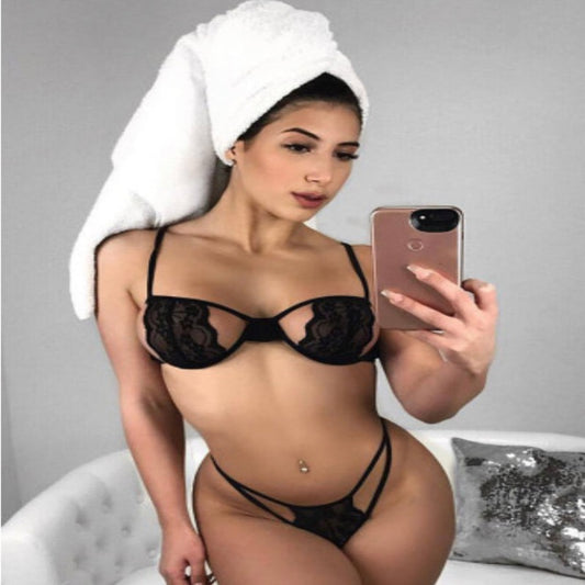 Black Lace Cover Bralette Set
