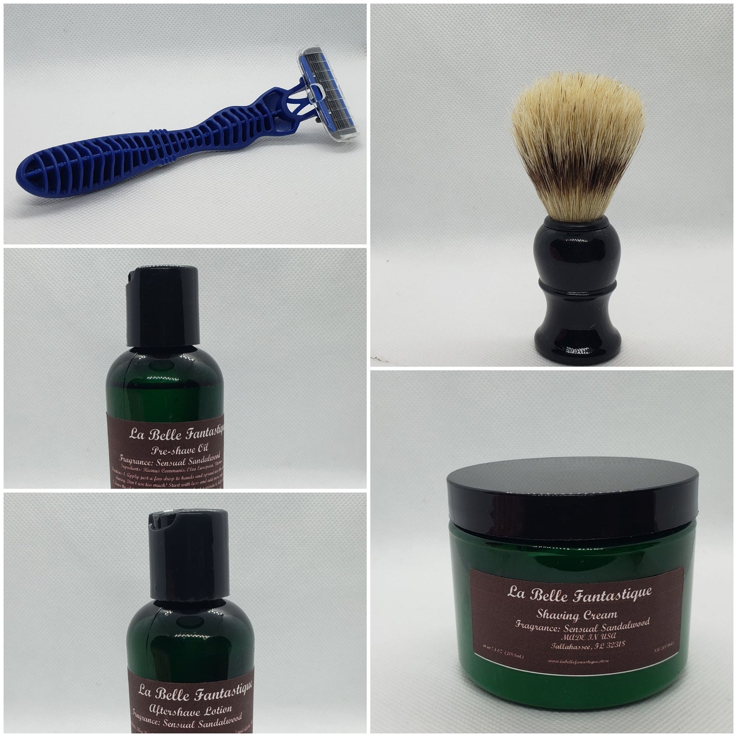 La Belle Fantastique Men's 5 Piece shaving set | Pre-Shave Oil | Shaving Cream | Shaving Brush | After-Shave lotion | Razor