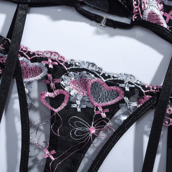 La Belle Fantastique 3 Piece Lace lingerie Set | Sexy lingerie Set |Bride gift | Lace lingerie set | Black lingerie set | Sheer lingerie set