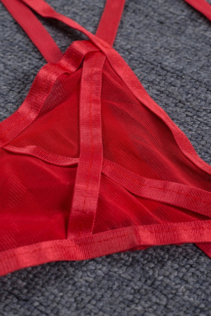 Red / Black Low Waist Mesh Bralette Set