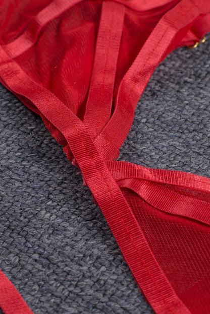 Red / Black Low Waist Mesh Bralette Set