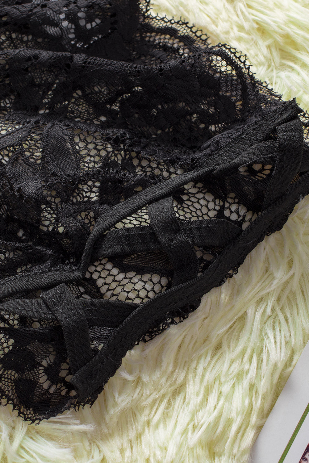La Belle Fantastique Black Crisscross Hollow-out Sides Lace Thong Panty, panties for women