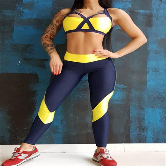 La Belle Fantastique | Contrast color padded vest back crossing stretch soft yoga two-piece set |  Women Yoga Pants - La Belle Fantastique 